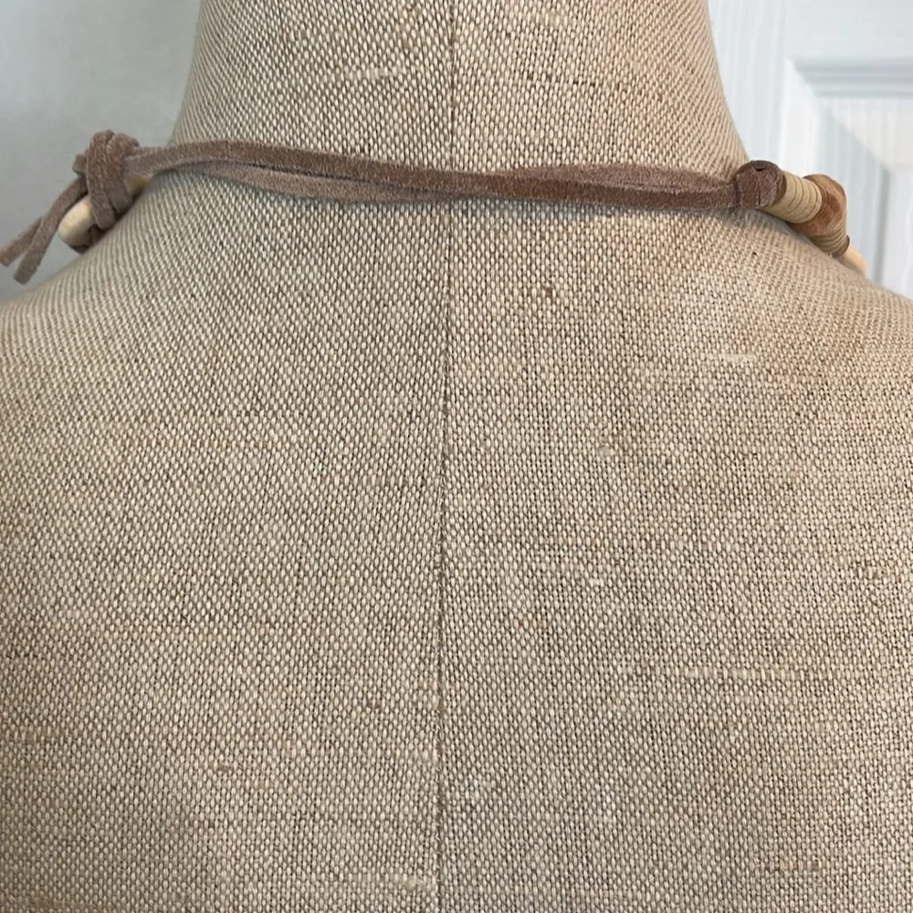 Necklace leather wood beads rings natural_5